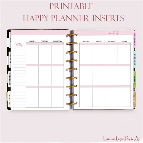 free printable weekly planner refills.